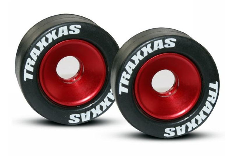 Wheels, aluminum (red-anodized) (2)/ 5x8mm ball bearings (4)/ axles (2)/ rubber tires (2)