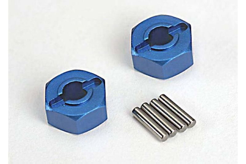 Wheel hubs, hex (blue-anodized, lightweight aluminum) (2)/ axle pins(4)