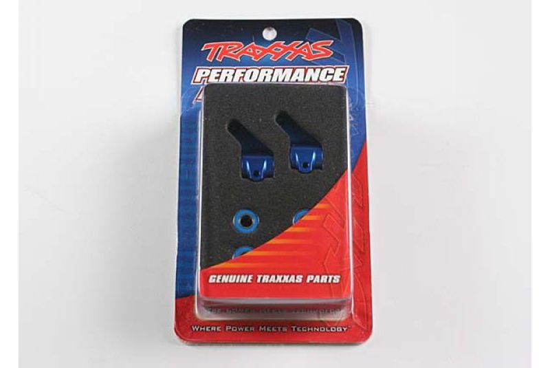 Steering blocks, Rustler/Stampede/Bandit (2), 6061-T6 aluminum (blue-anodized)/ 5x11mm ball bearings