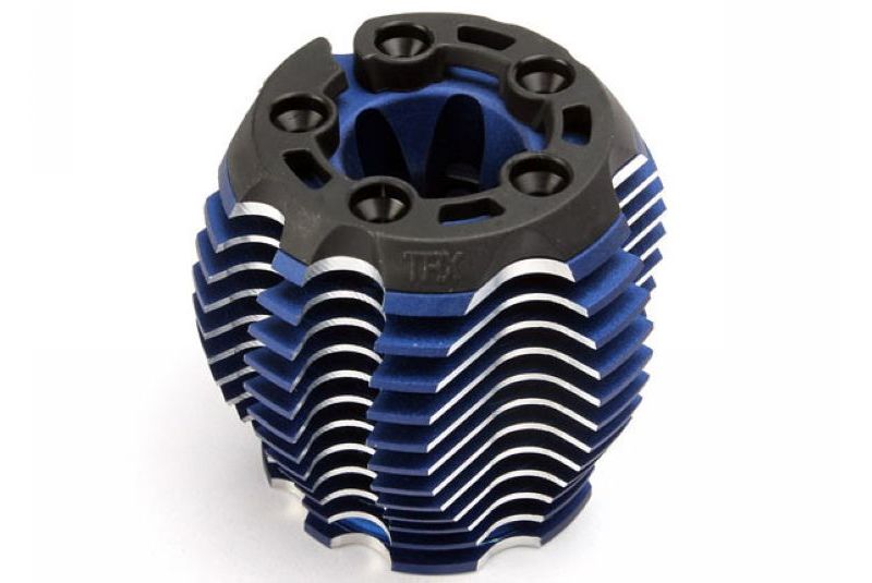 Cooling head, PowerTune (machined aluminum, blue-anodized) (TRX 3.3), head protector (1), 3x6mm CCS