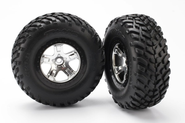 Tires &amp; wheels, assembled, glued (SCT satin chrome, black beadlock style wheels, SCT off-road ra