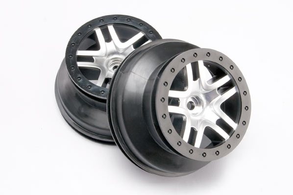 Wheels, SCT Split-Spoke, satin chrome, black beadlock style, dual profile (2.2&#039;&#039; outer 3.0