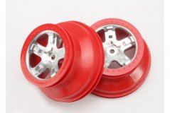 Wheels, SCT satin chrome, red beadlock style, dual profile (2.2&#039;&#039; outer, 3.0&#039;&#039; i