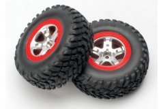 Tires &amp; wheels, assembled, glued (SCT satin chrome, red beadlock style wheels, SCT off-road tire